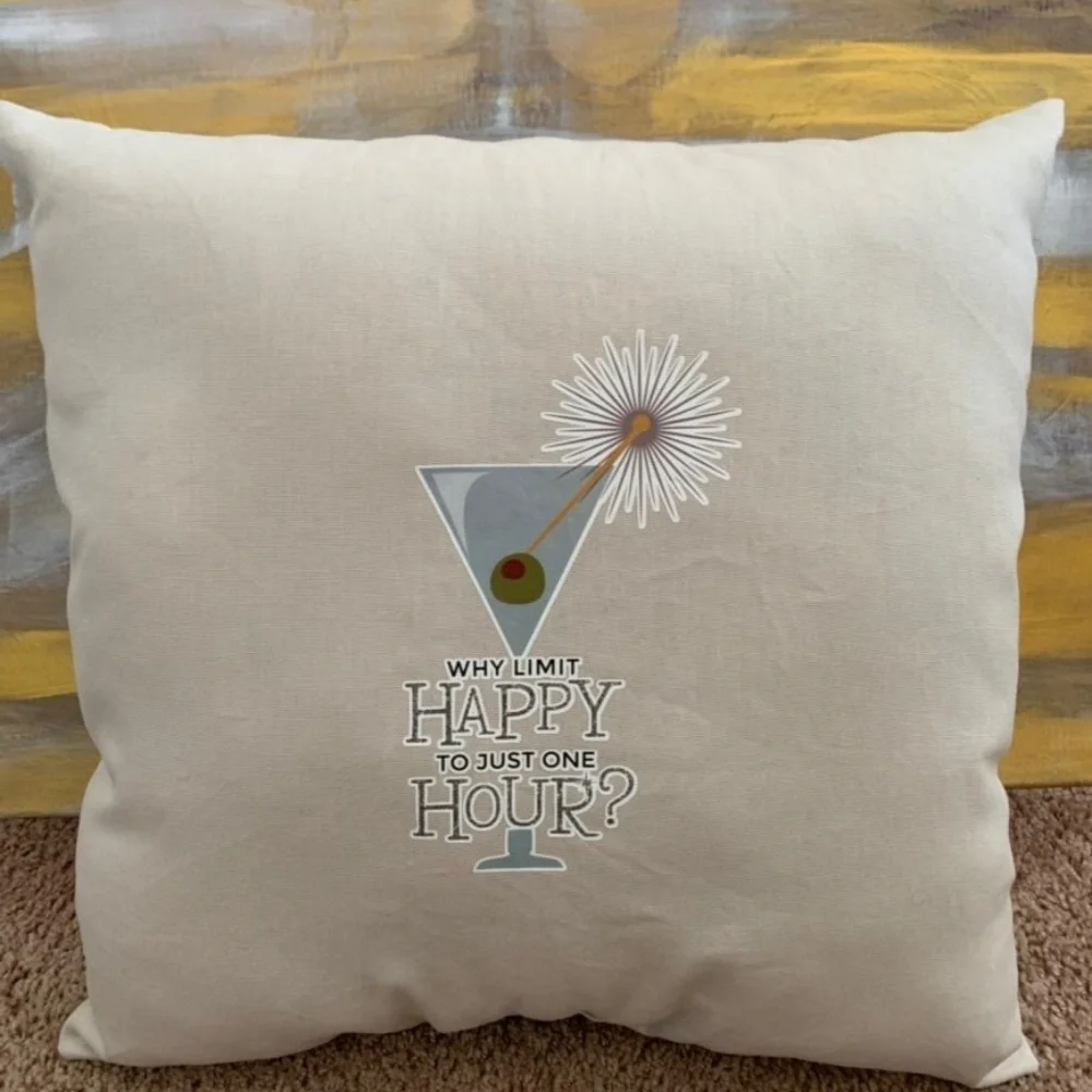 Cream Accent Pillow with Cocktail and Floral Design